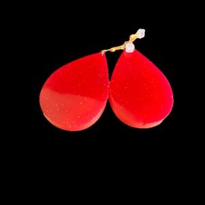 Stunning Handmade Cherry Red & Gold Dust Teardrop Resin Earrings